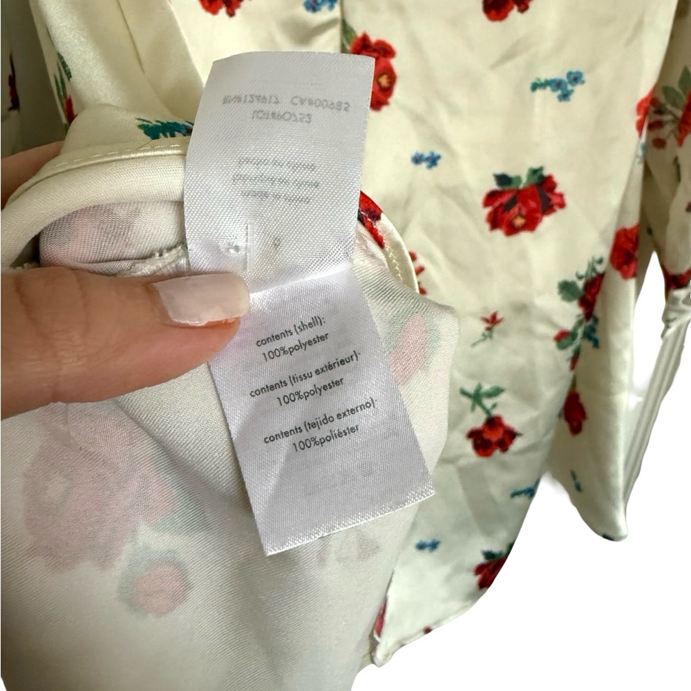 WeWoreWhat Dress 6 White Red Long Sleeve Roses Floral Puff Sleeve Cowl - Picture 8 of 14